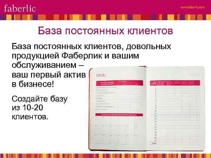 База постоянных клиентов, довольных продукцией Фаберлик и вашим обслуживанием – ваш первый актив в