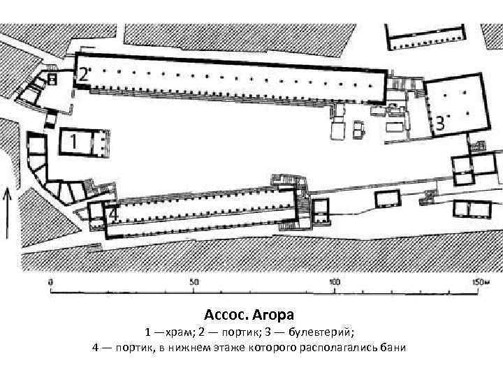 Ассос. Агора 1 —храм; 2 — портик; 3 — булевтерий; 4 — портик, в