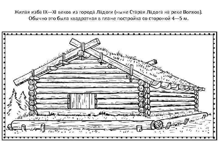 Жилая изба IX—XI веков из города Ладоги (ныне Старая Ладога на реке Волхов). Обычно