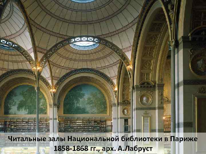 Читальные залы Национальной библиотеки в Париже 1858 -1868 гг. , арх. А. Лабруст 