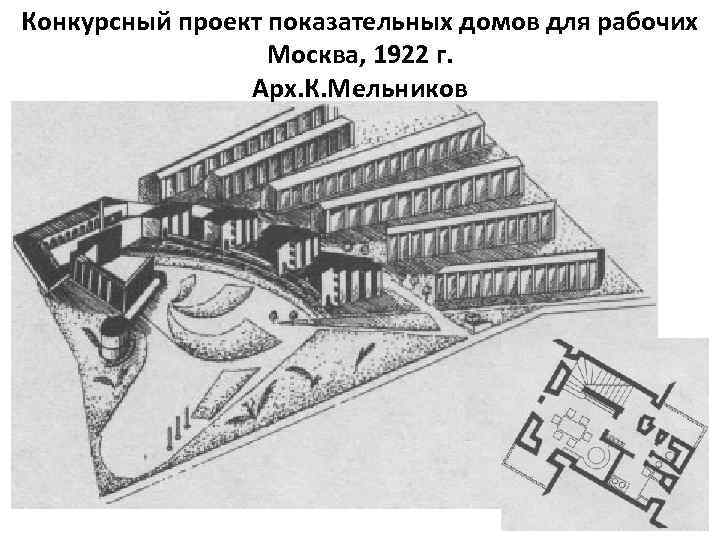 Конкурсный проект показательных домов для рабочих Москва, 1922 г. Арх. К. Мельников 