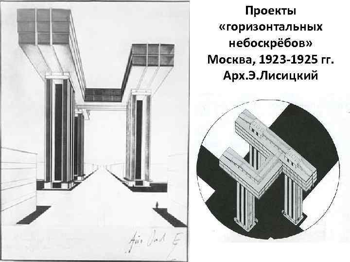 Проекты «горизонтальных небоскрёбов» Москва, 1923 -1925 гг. Арх. Э. Лисицкий 