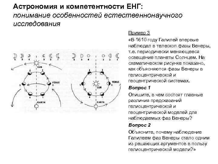 Астрономия и компетентности ЕНГ: понимание особенностей естественнонаучного исследования Пример 3 «В 1610 году Галилей