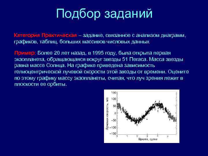 Подбор заданий Категория Практическая – задание, связанное с анализом диаграмм, графиков, таблиц, больших массивов