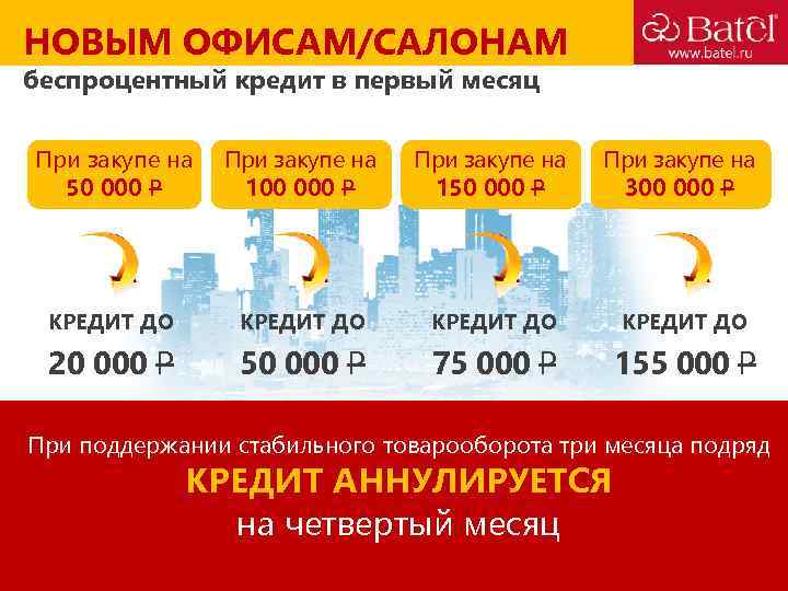НОВЫМ ОФИСАМ/САЛОНАМ беспроцентный кредит в первый месяц При закупе на 50 000 P При