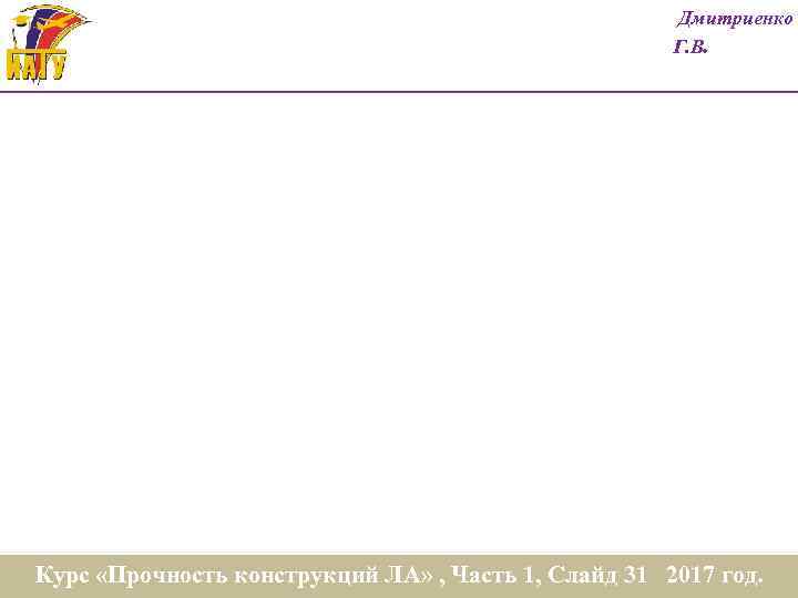 Дмитриенко Г. В. Курс «Прочность конструкций ЛА» , Часть 1, Слайд 31 год. Курс