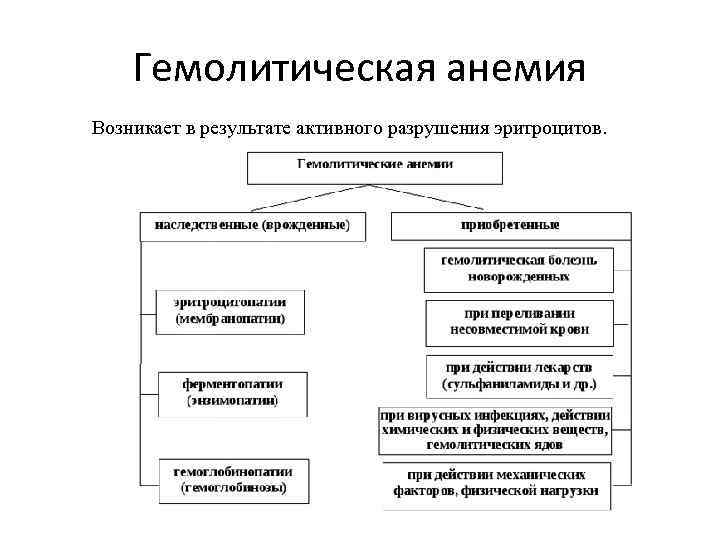 Гемолитическая анемия Возникает в результате активного разрушения эритроцитов. 