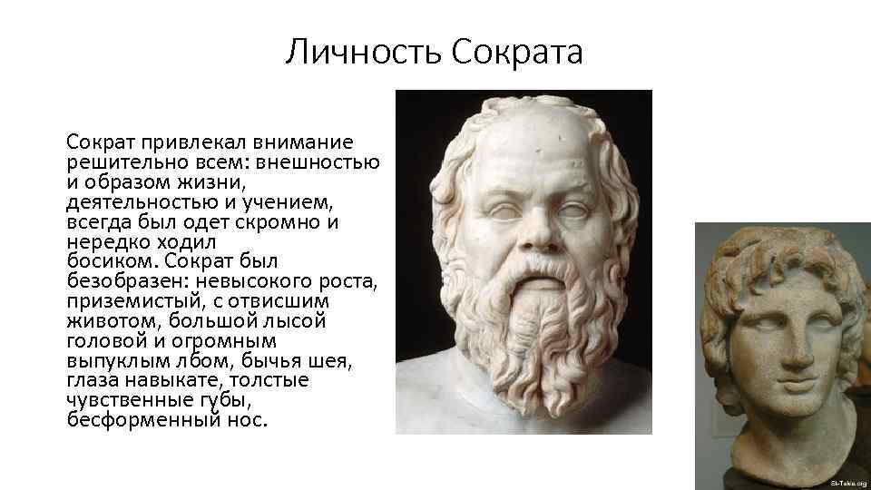 Личность Сократа Сократ привлекал внимание решительно всем: внешностью и образом жизни, деятельностью и учением,