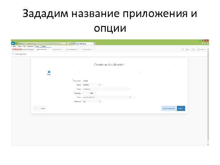 Зададим название приложения и опции 