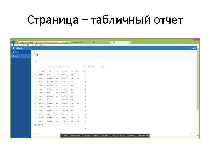 Страница – табличный отчет 