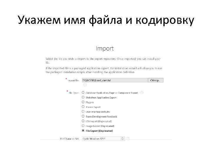 Укажем имя файла и кодировку 