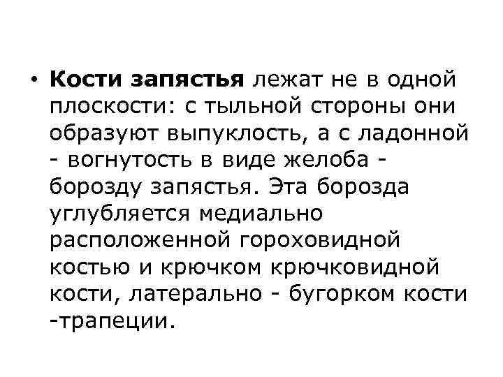  • Кости запястья лежат не в одной плоскости: с тыльной стороны они образуют