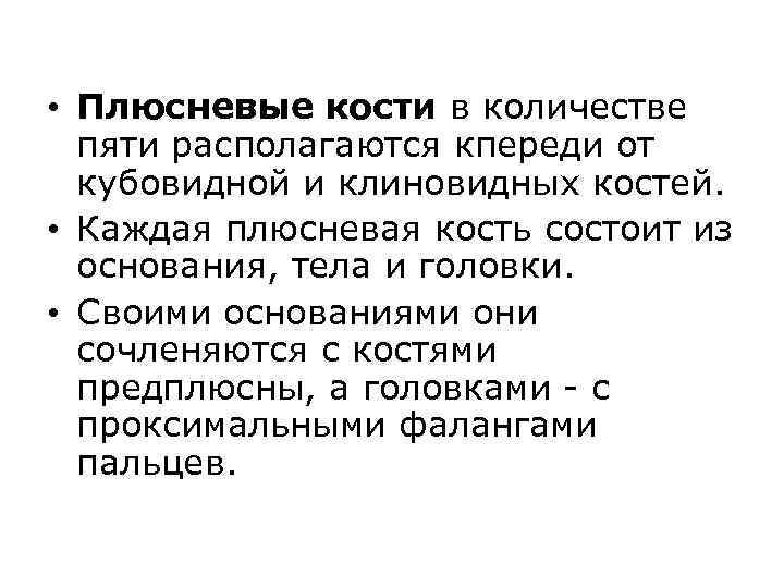  • Плюсневые кости в количестве пяти располагаются кпереди от кубовидной и клиновидных костей.