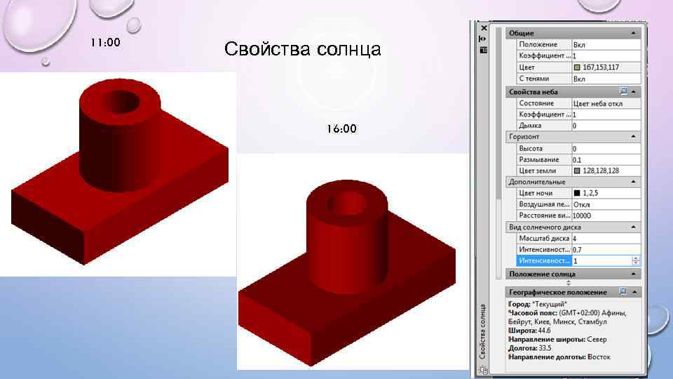 11: 00 Свойства солнца 16: 00 