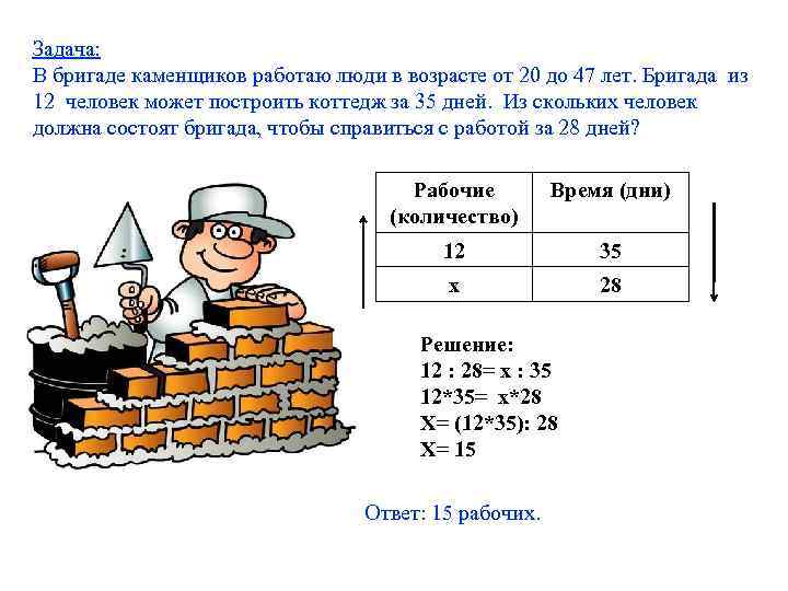 Задача: В бригаде каменщиков работаю люди в возрасте от 20 до 47 лет. Бригада