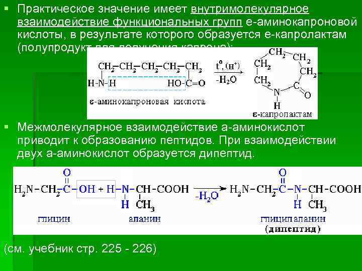 § Практическое значение имеет внутримолекулярное взаимодействие функциональных групп e-аминокапроновой кислоты, в результате которого образуется