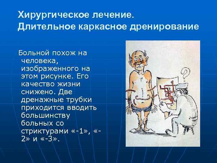 Хирургическое лечение. Длительное каркасное дренирование Больной похож на человека, изображенного на этом рисунке. Его