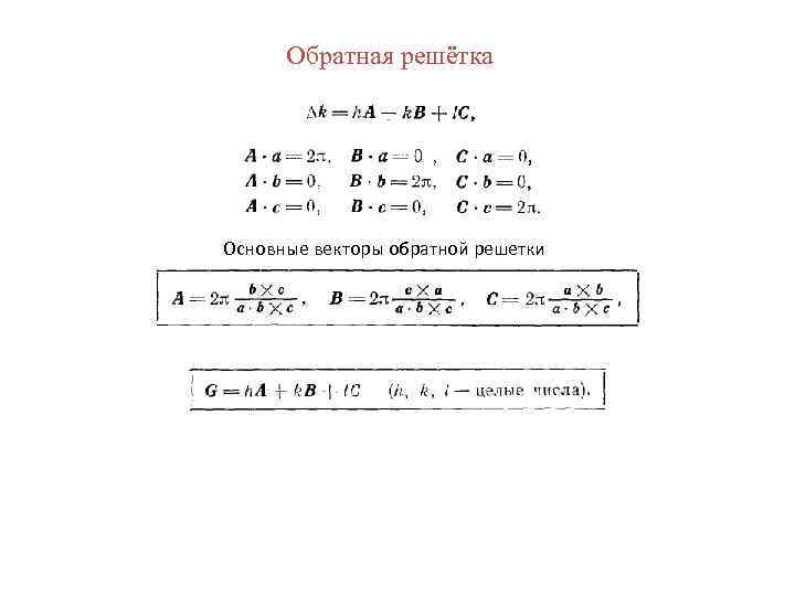 Обратная решётка Основные векторы обратной решетки 