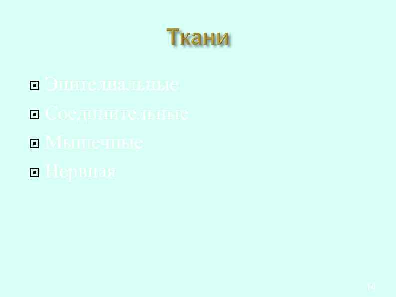 Эпителиальные Соединительные Мышечные Нервная 14 