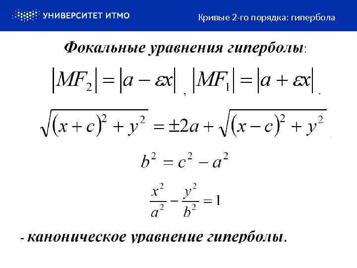 Кривые 2 -го порядка: гипербола 