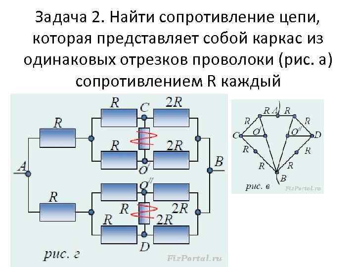 Задача 2. Найти сопротивление цепи, которая представляет собой каркас из одинаковых отрезков проволоки (рис.