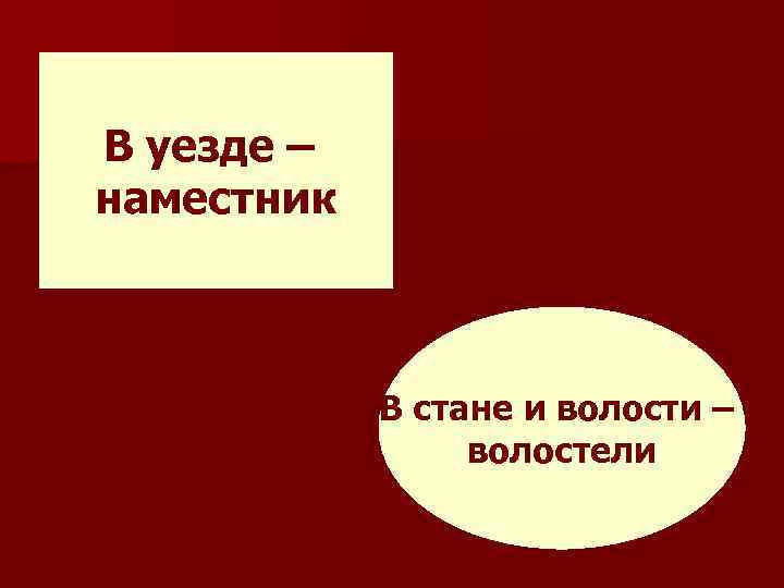 В уезде – наместник В стане и волости – волостели 
