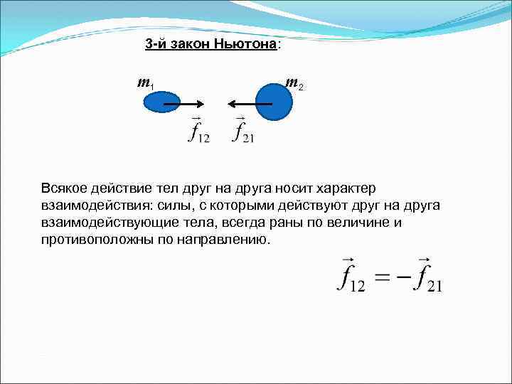 3 -й закон Ньютона: m 1 m 2 Всякое действие тел друг на друга