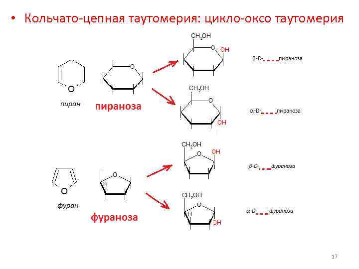  • Кольчато-цепная таутомерия: цикло-оксо таутомерия 17 