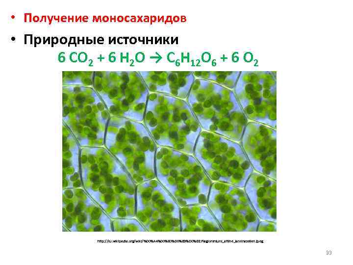  • Получение моносахаридов • Природные источники 6 CO 2 + 6 H 2