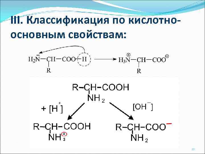 III. Классификация по кислотноосновным свойствам: 27 