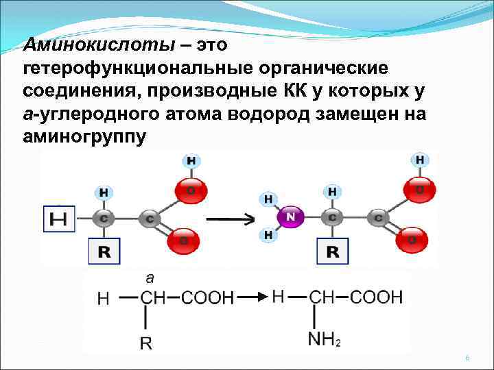 Аминокислоты – это гетерофункциональные органические соединения, производные КК у которых у a-углеродного атома водород