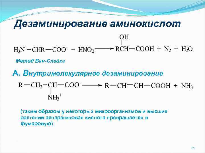 Дезаминирование аминокислот Метод Ван-Слайка А. Внутримолекулярное дезаминирование (таким образом у некоторых микроорганизмов и высших