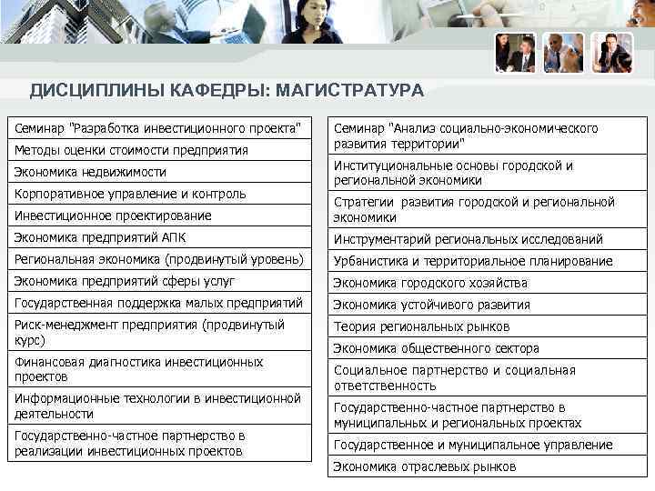 ДИСЦИПЛИНЫ КАФЕДРЫ: МАГИСТРАТУРА Семинар 