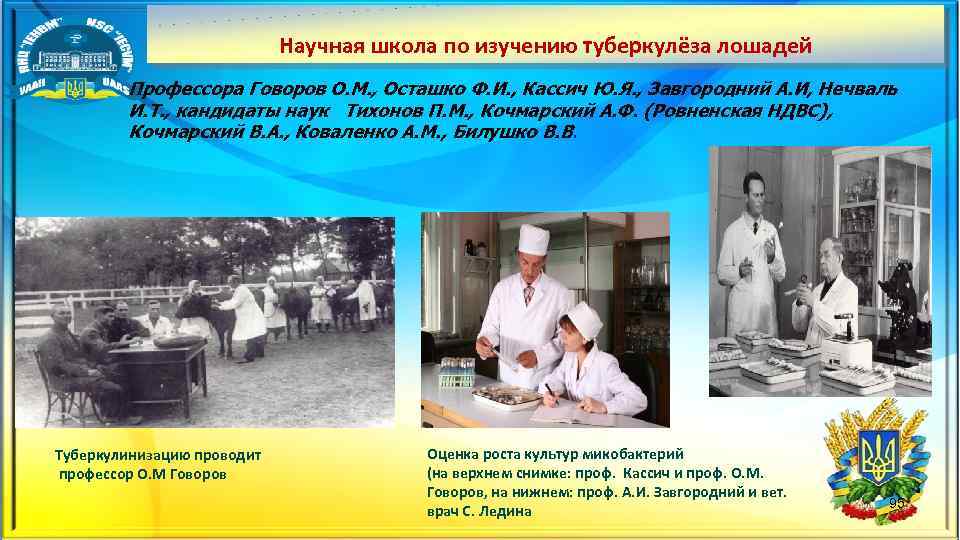 Научная школа по изучению туберкулёза лошадей Профессора Говоров О. М. , Осташко Ф. И.