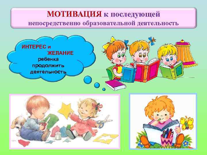 МОТИВАЦИЯ к последующей непосредственно образовательной деятельность ИНТЕРЕС и ЖЕЛАНИЕ ребенка продолжить деятельность 