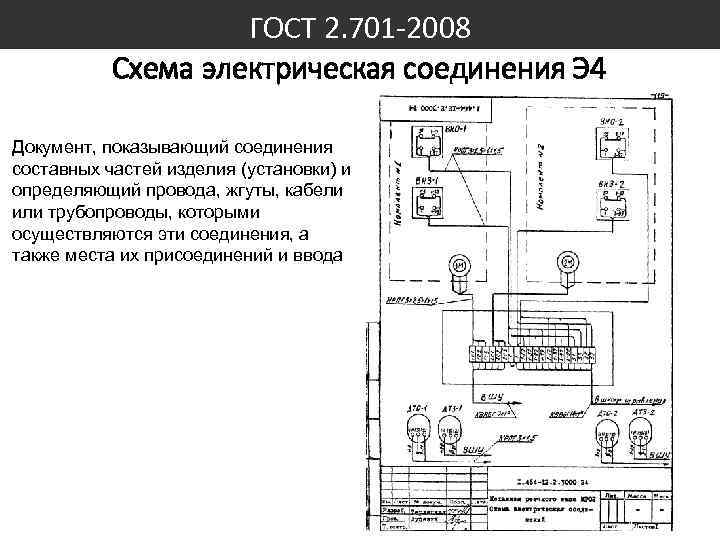 ГОСТ 2. 701 -2008 Схема электрическая соединения Э 4 Документ, показывающий соединения составных частей