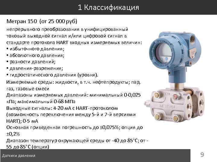 1 Классификация Метран 150 (от 25 000 руб) непрерывного преобразования в унифицированный токовый выходной