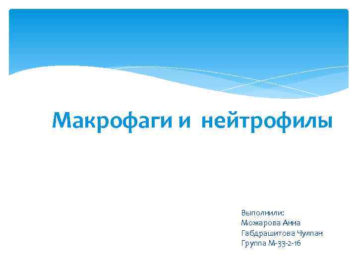 Макрофаги и нейтрофилы Выполнили: Можарова Анна Габдрашитова Чулпан Группа М-33 -2 -16 