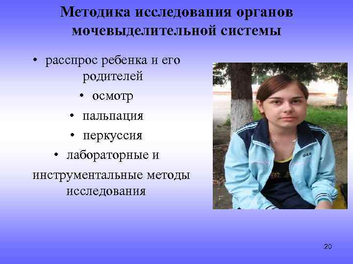 Методика исследования органов мочевыделительной системы • расспрос ребенка и его родителей • осмотр •