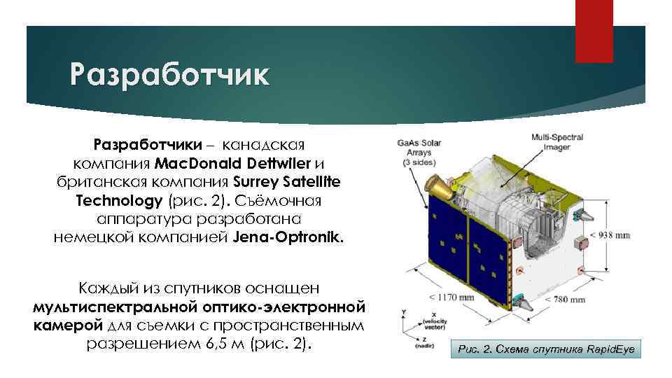 Разработчики – канадская компания Mac. Donald Dettwiler и британская компания Surrey Satellite Technology (рис.