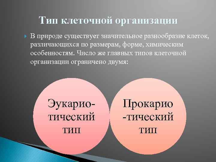 Тип клеточной организации В природе существует значительное разнообразие клеток, различающихся по размерам, форме, химическим