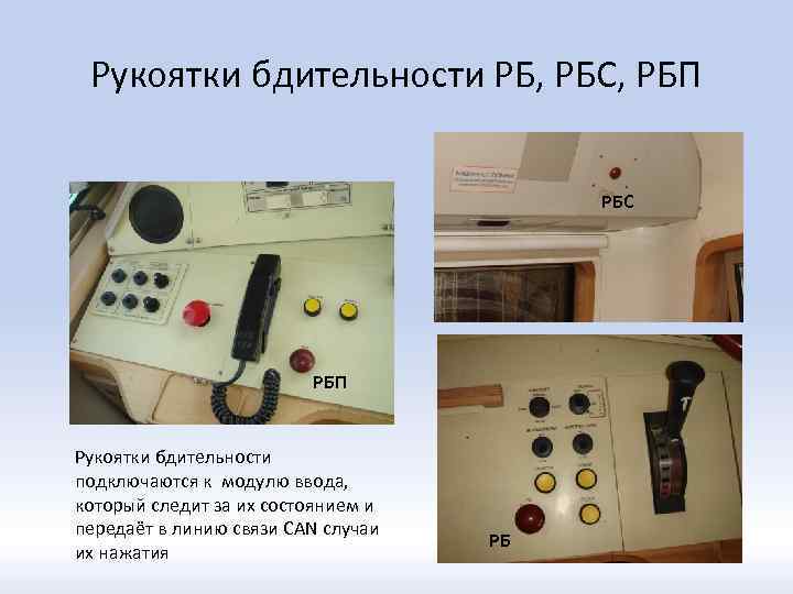 Рукоятки бдительности РБ, РБС, РБП РБС РБП Рукоятки бдительности подключаются к модулю ввода, который