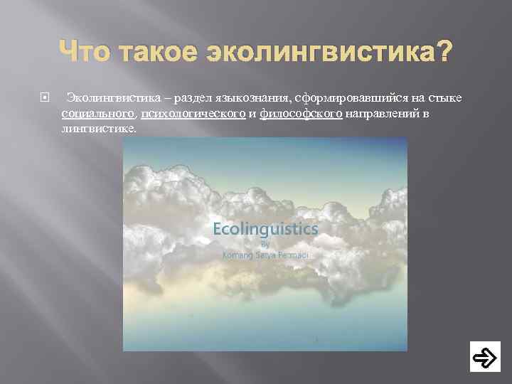 Что такое эколингвистика? Эколингвистика – раздел языкознания, сформировавшийся на стыке социального, психологического и философского