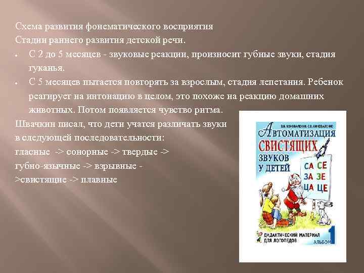 Схема развития фонематического восприятия Стадии раннего развития детской речи. С 2 до 5 месяцев