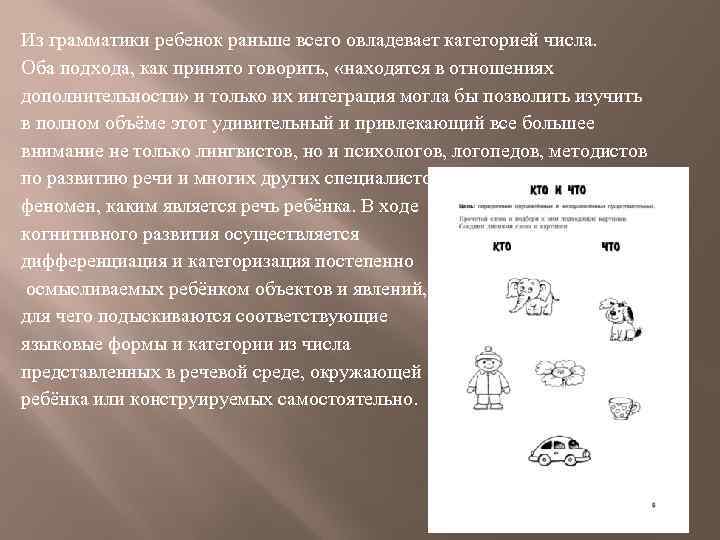 Из грамматики ребенок раньше всего овладевает категорией числа. Оба подхода, как принято говорить, «находятся