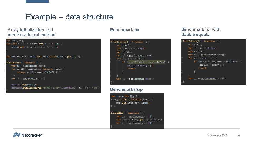 Example – data structure Array initialization and benchmark find method Benchmark for with double