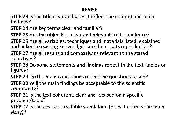 REVISE STEP 23 Is the title clear and does it reflect the content and