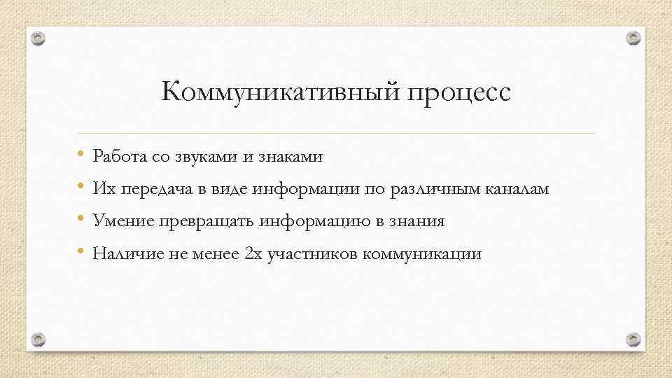 Коммуникативный процесс • • Работа со звуками и знаками Их передача в виде информации