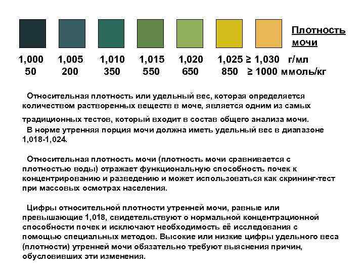 Плотность мочи 1, 000 1, 005 1, 010 1, 015 1, 020 1, 025
