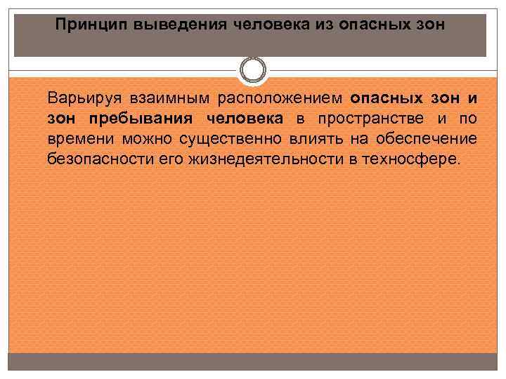 Принцип выведения человека из опасных зон Варьируя взаимным расположением опасных зон и зон пребывания